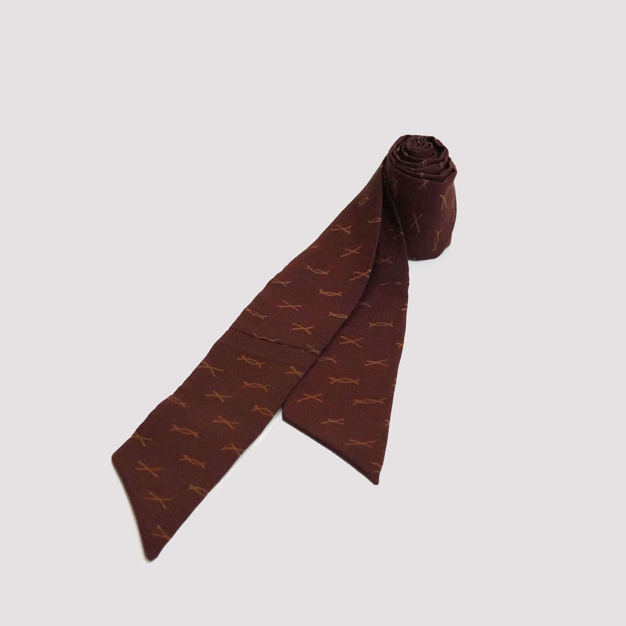 Handcrafted Tie from Vintage Kimono -  Brown and Geometric patternT012