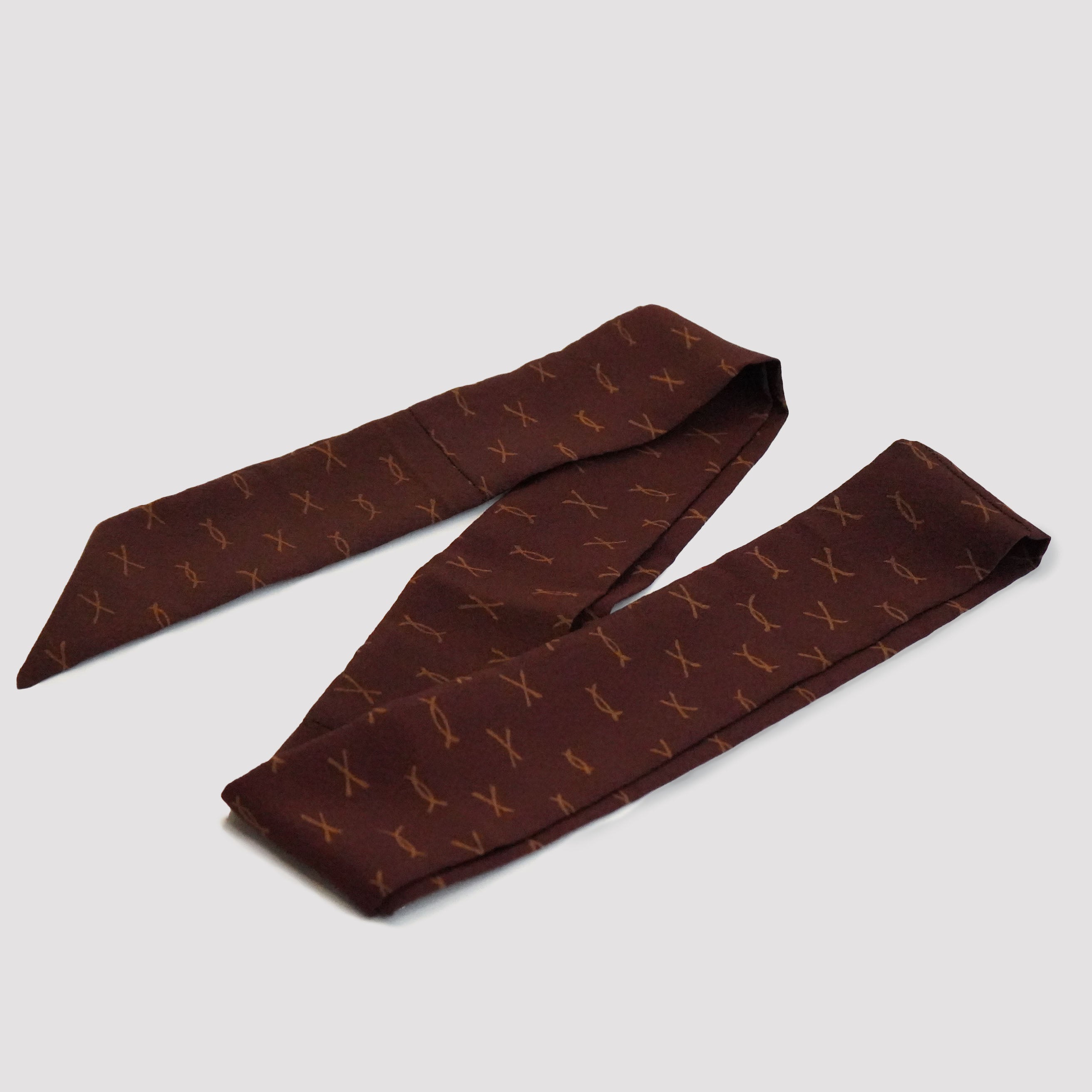 Handcrafted Tie from Vintage Kimono -  Brown and Geometric patternT012