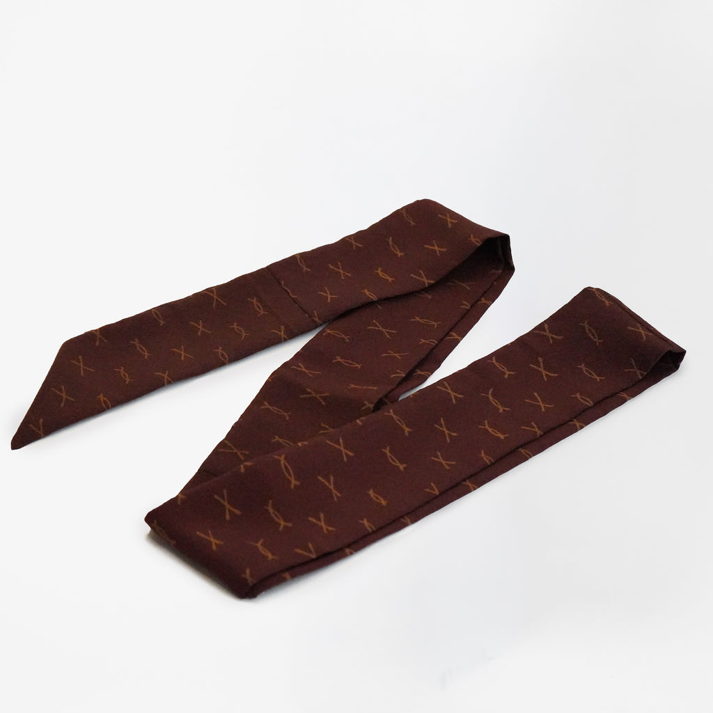 Handcrafted Scarf from Vintage Kimono -  Brown and Geometric patternT012