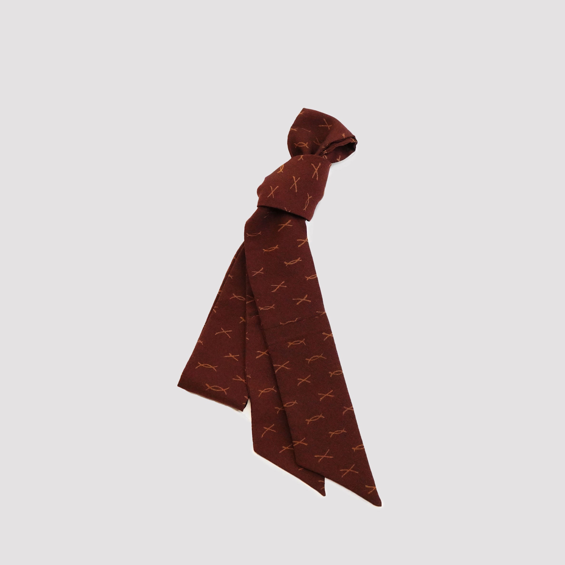 Handcrafted Tie from Vintage Kimono -  Brown and Geometric patternT012