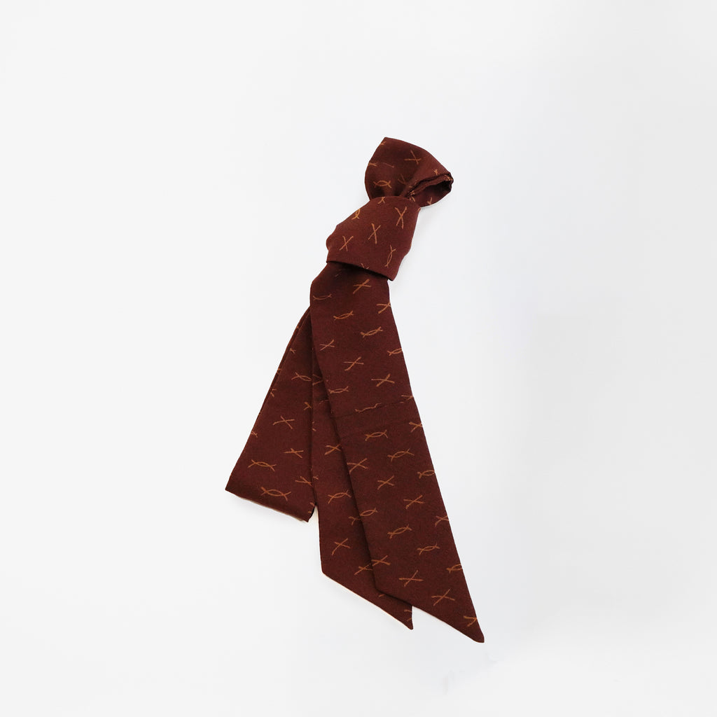Handcrafted Scarf from Vintage Kimono -  Brown and Geometric patternT012