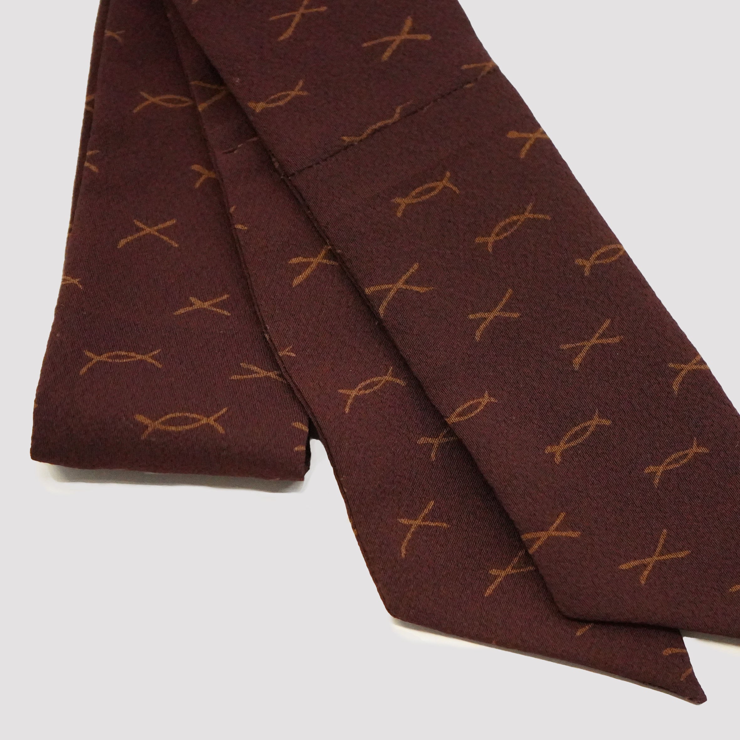 Handcrafted Tie from Vintage Kimono -  Brown and Geometric patternT012