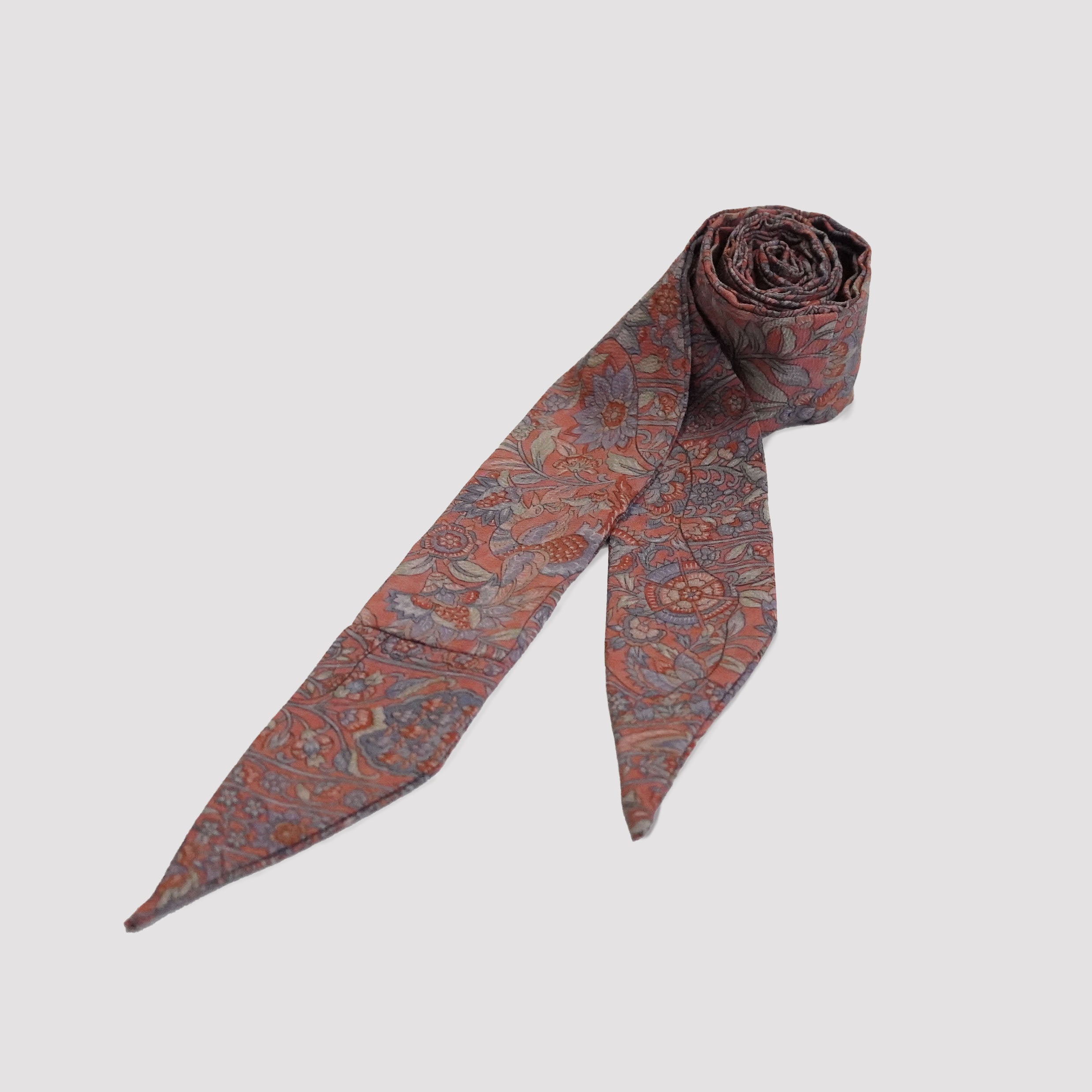Handcrafted Tie from Vintage Kimono -Pink Blue Green Floral pattern and Geometric Design T013
