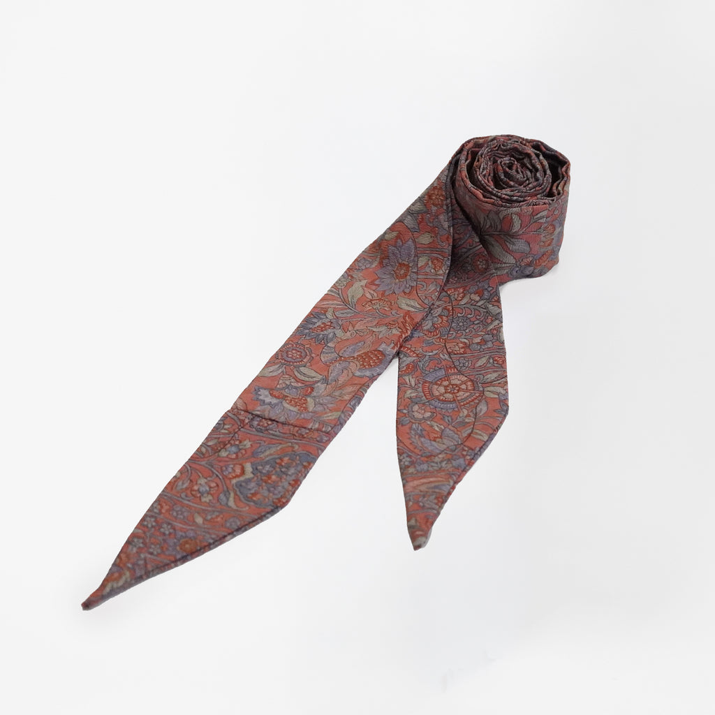 Handcrafted Scarf from Vintage Kimono -Pink Blue Floral pattern and Geometric Design T013