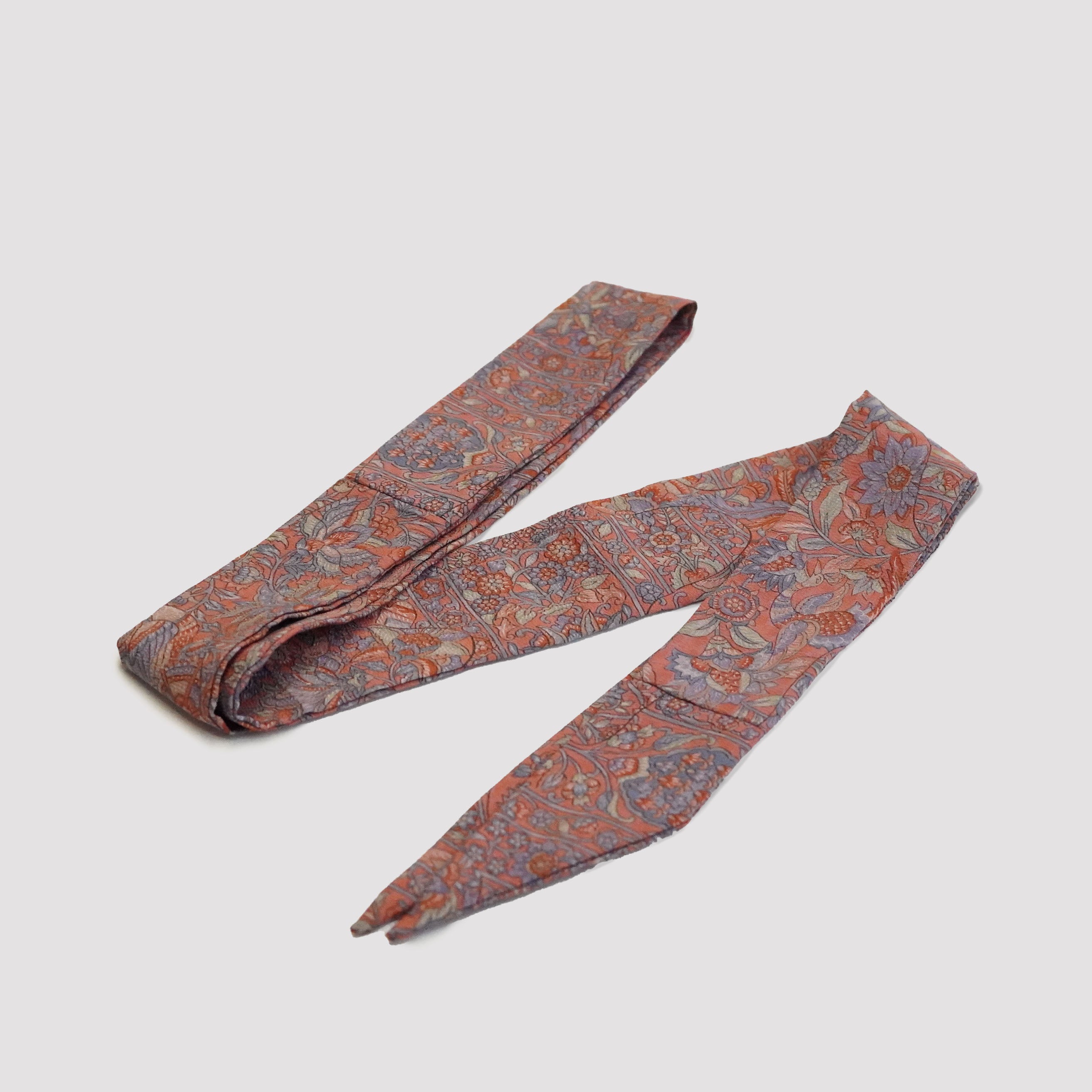 Handcrafted Tie from Vintage Kimono -Pink Blue Green Floral pattern and Geometric Design T013