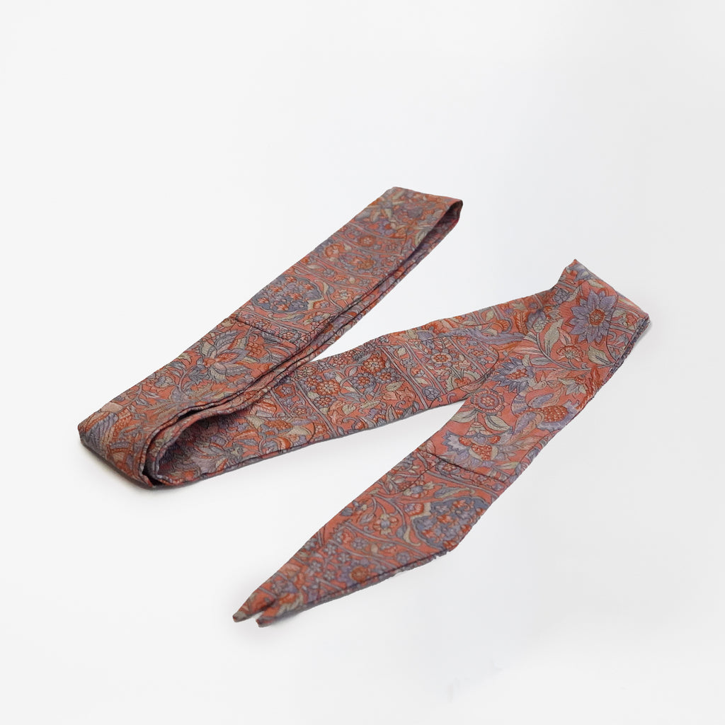 Handcrafted Scarf from Vintage Kimono -Pink Blue Floral pattern and Geometric Design T013