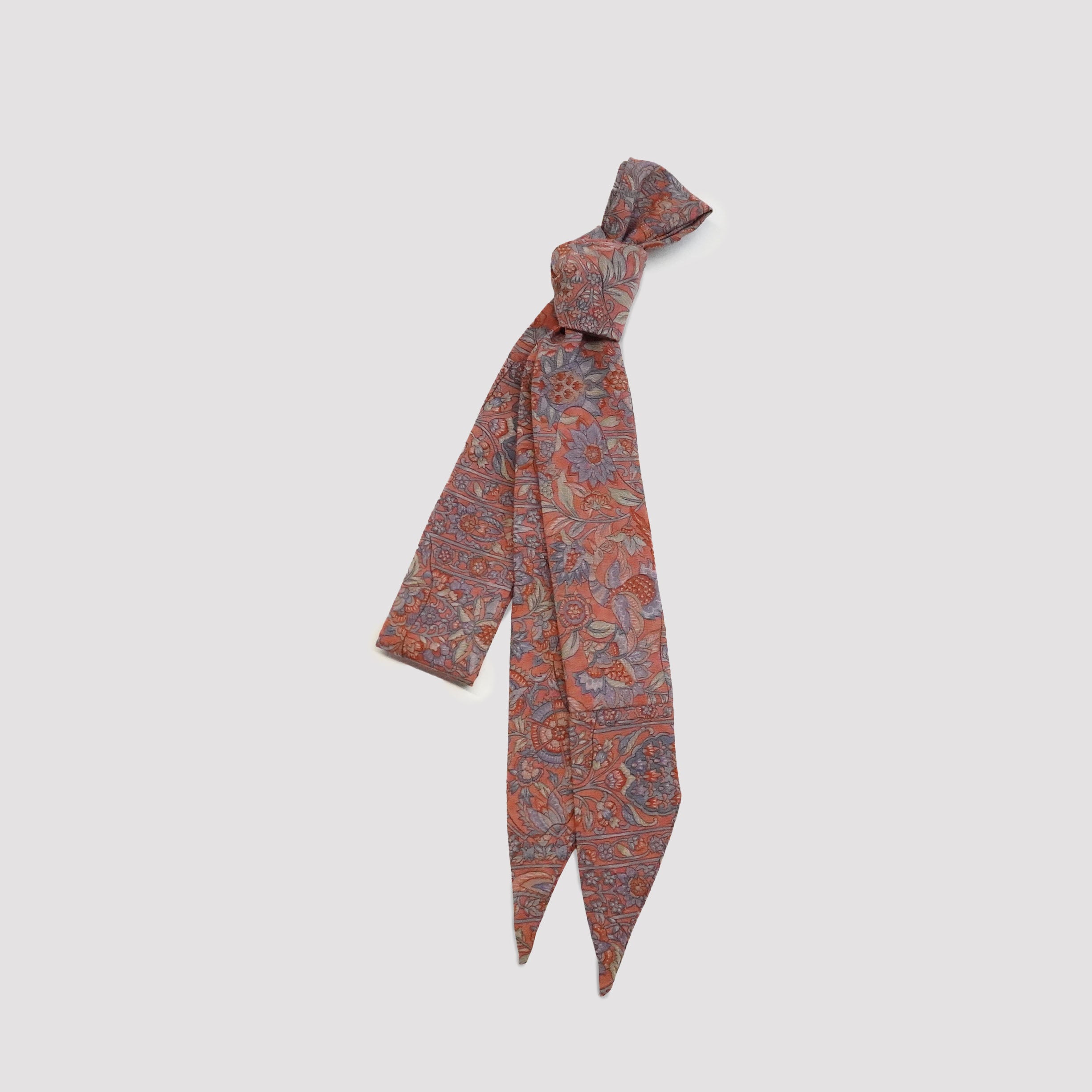 Handcrafted Tie from Vintage Kimono -Pink Blue Green Floral pattern and Geometric Design T013