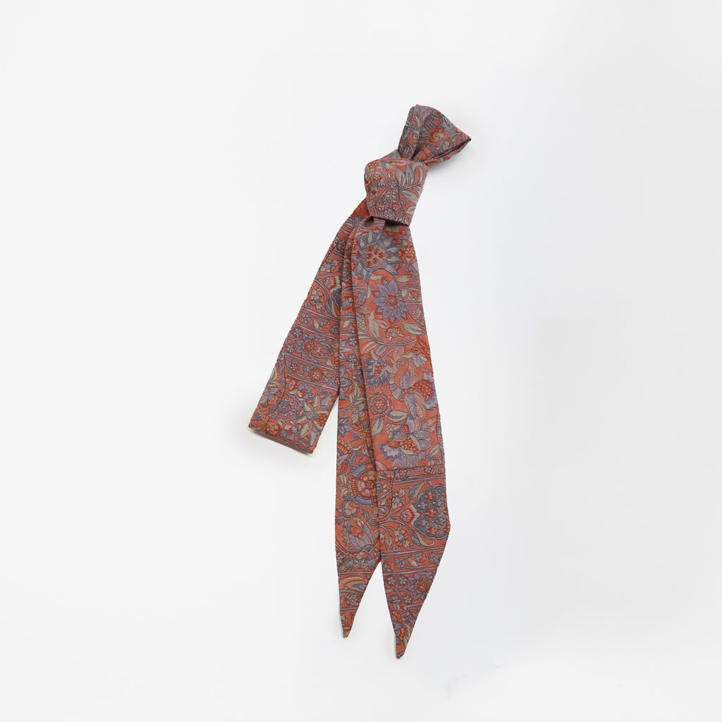 Handcrafted Scarf from Vintage Kimono -Pink Blue Floral pattern and Geometric Design T013
