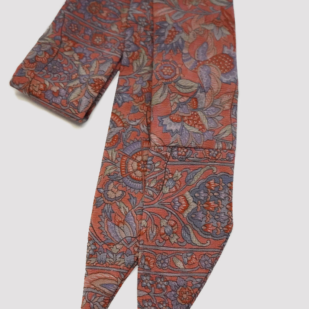 Handcrafted Tie from Vintage Kimono -Pink Blue Floral pattern and Geometric Design T013