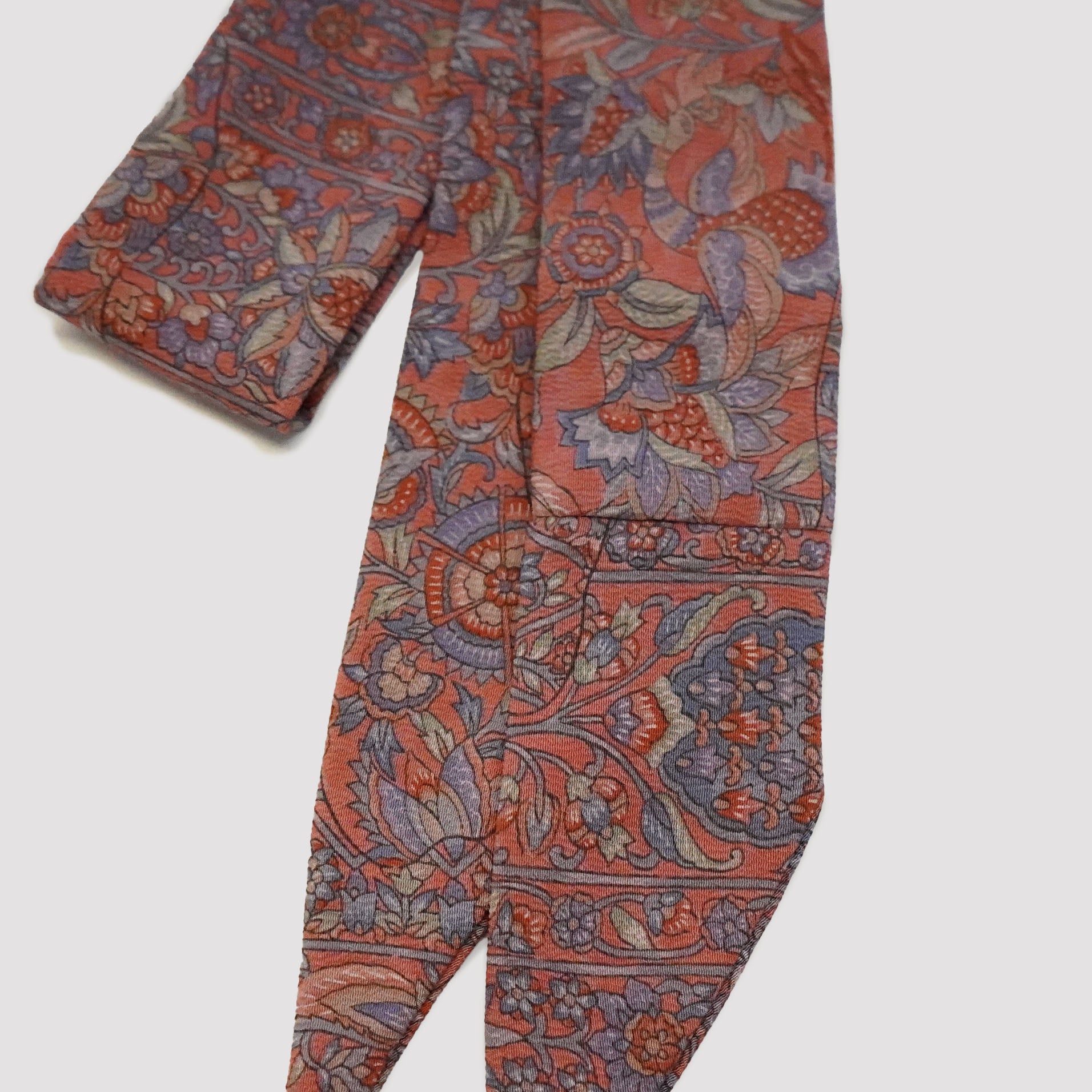 Handcrafted Tie from Vintage Kimono -Pink Blue Green Floral pattern and Geometric Design T013