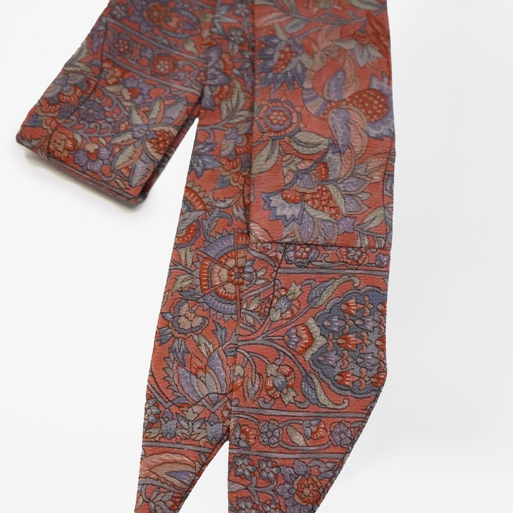 Handcrafted Scarf from Vintage Kimono -Pink Blue Floral pattern and Geometric Design T013