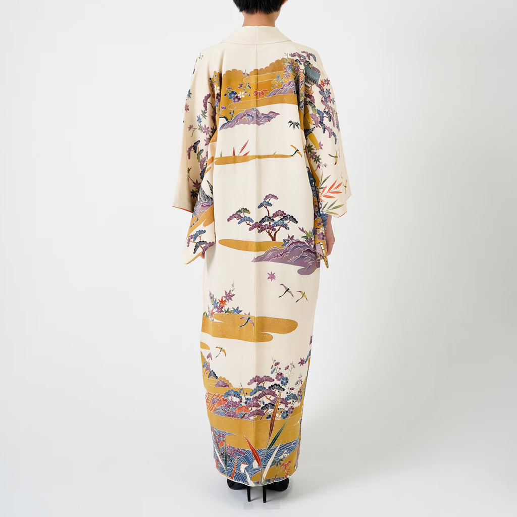Handcrafted Robe from Vintage Kimono - "Bingata"-Dyed D015