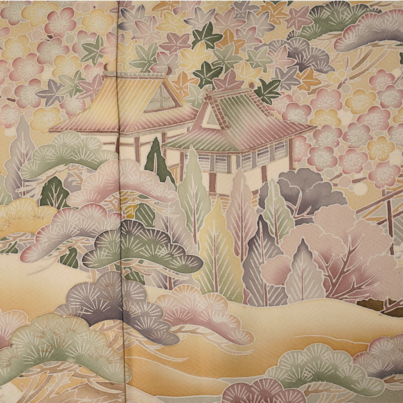 Handcrafted Robe from Vintage Kimono - Light Blue Grass Pine Design D016