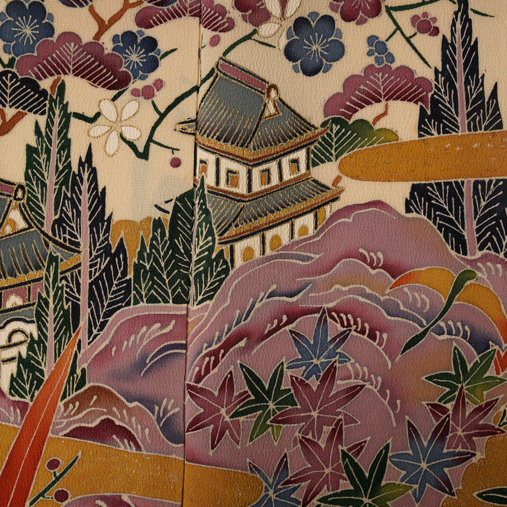 Handcrafted Robe from Vintage Kimono - "Bingata"-Dyed D015