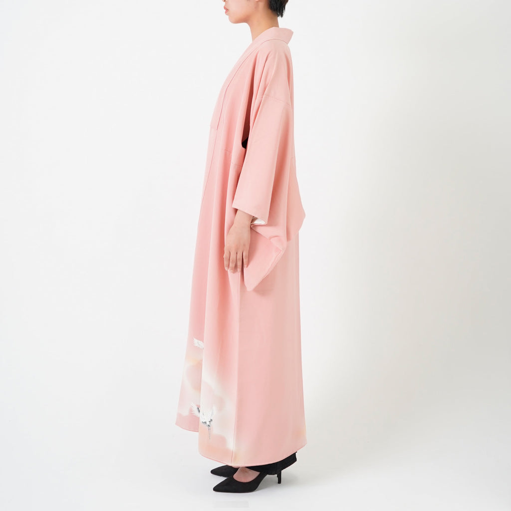 Handcrafted Robe from Vintage Kimono - Pink Vine Design D018