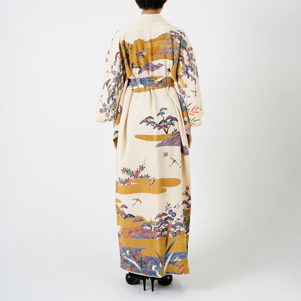 Handcrafted Robe from Vintage Kimono - "Bingata"-Dyed D015