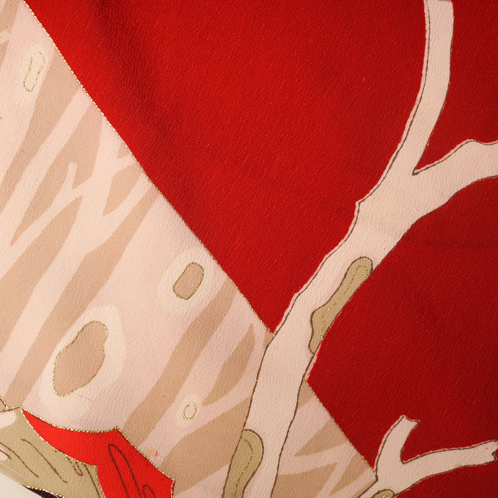 Handcrafted Robe from Vintage Kimono - Red Botanical Design D011