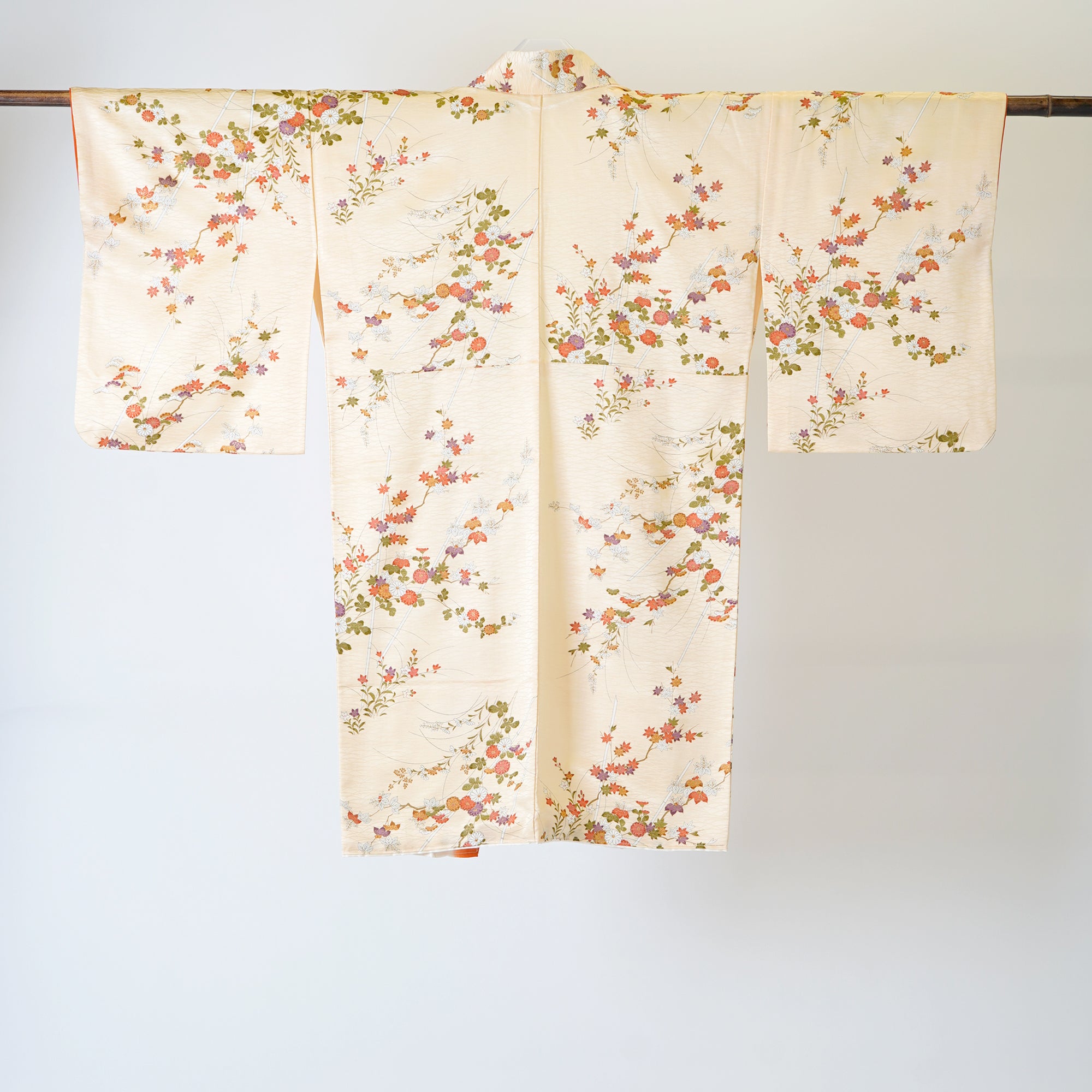 Handcrafted Robe from Vintage Kimono - Cream Floral Design D008
