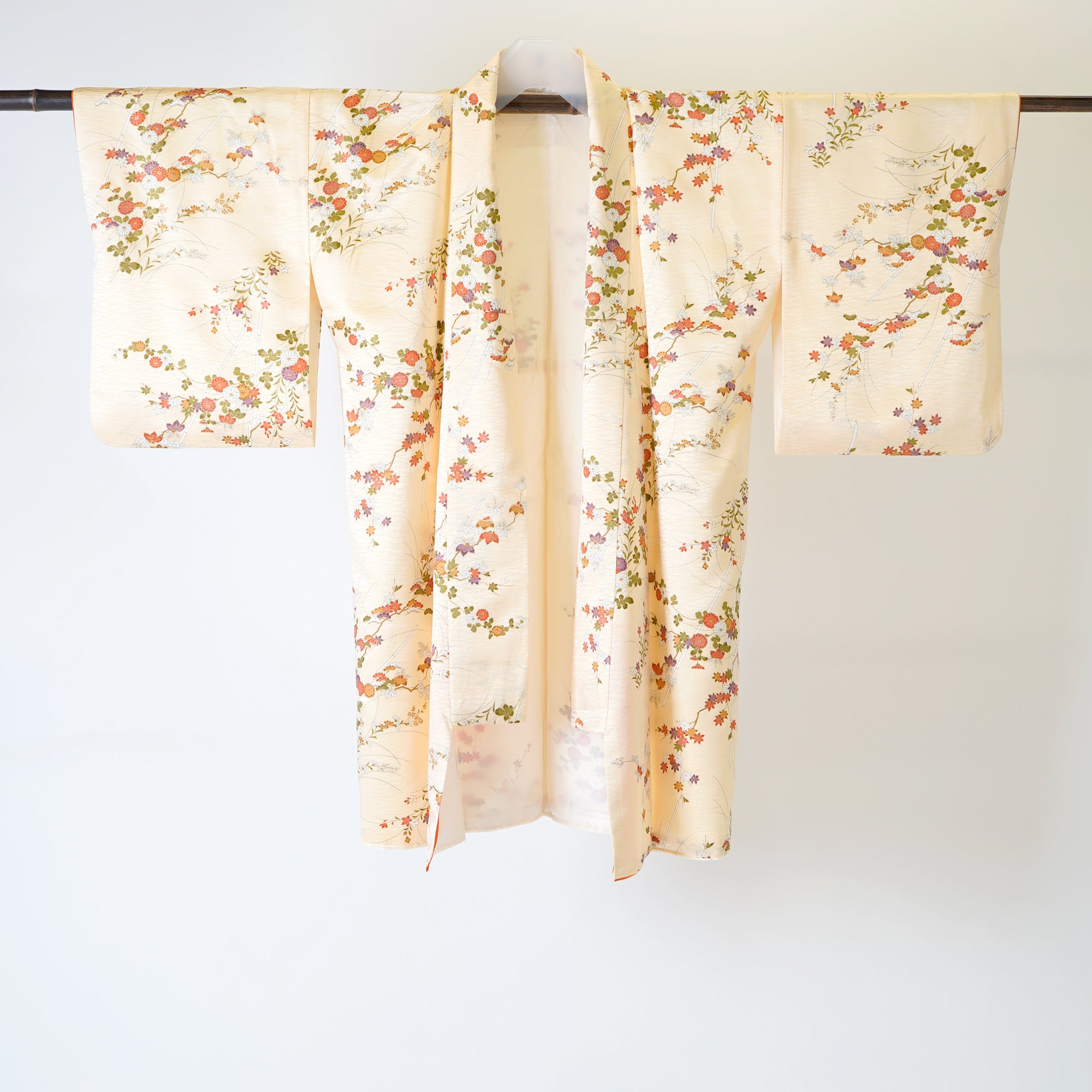 Handcrafted Robe from Vintage Kimono - Cream Floral Design D008
