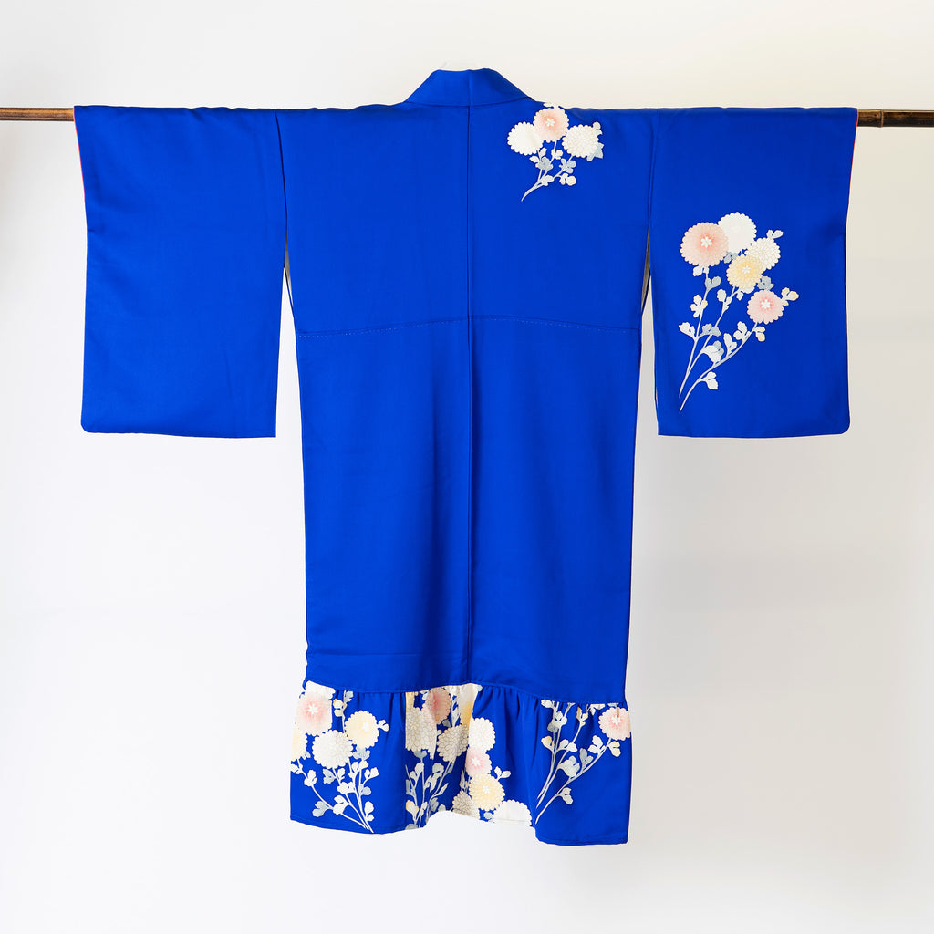 Handcrafted Robe from Vintage Kimono - Blue-purple Floral Design D010