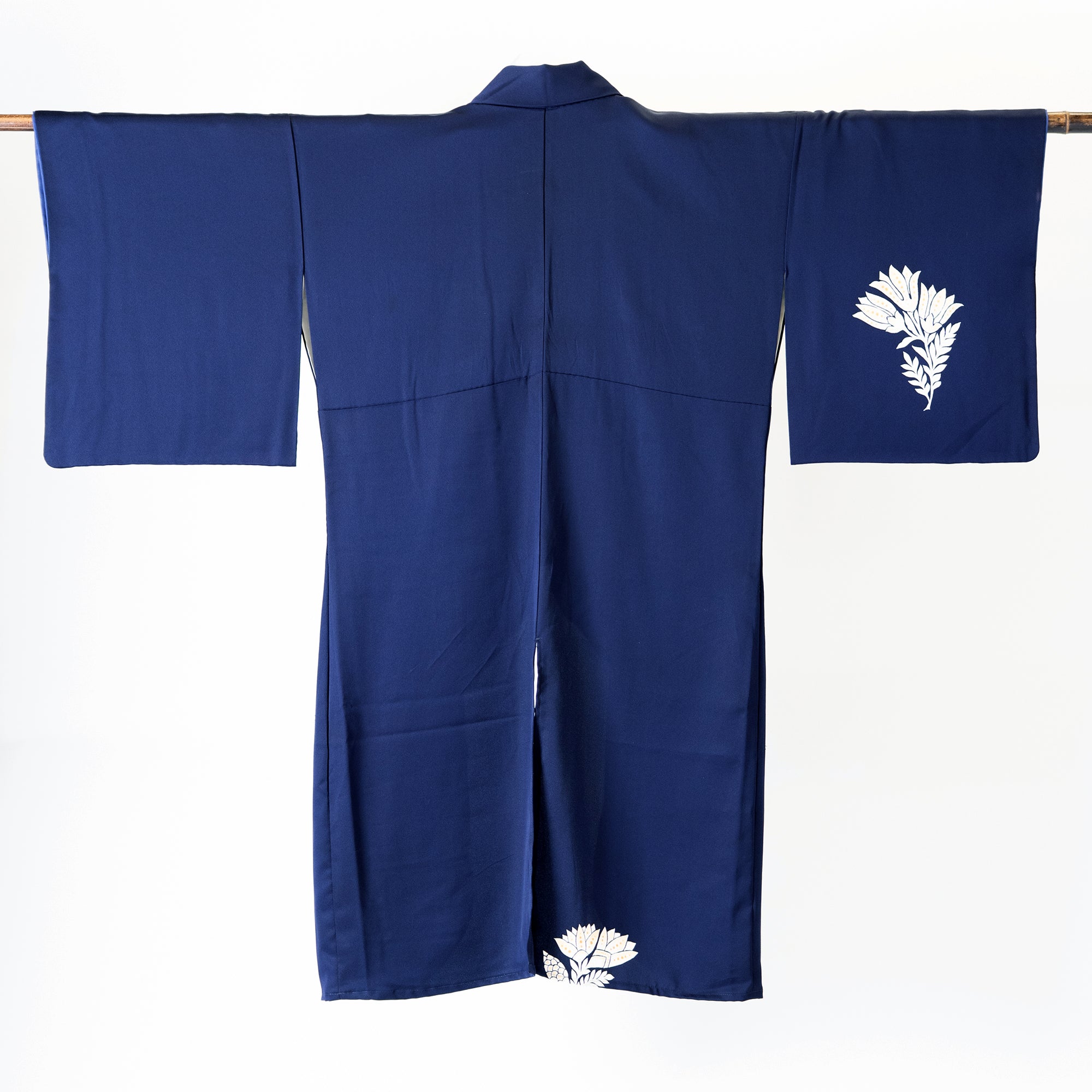Handcrafted Robe from Vintage Kimono - Navy Flower Design D012
