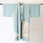 Handcrafted Robe from Vintage Kimono - Light Blue Grass Pine Design D016