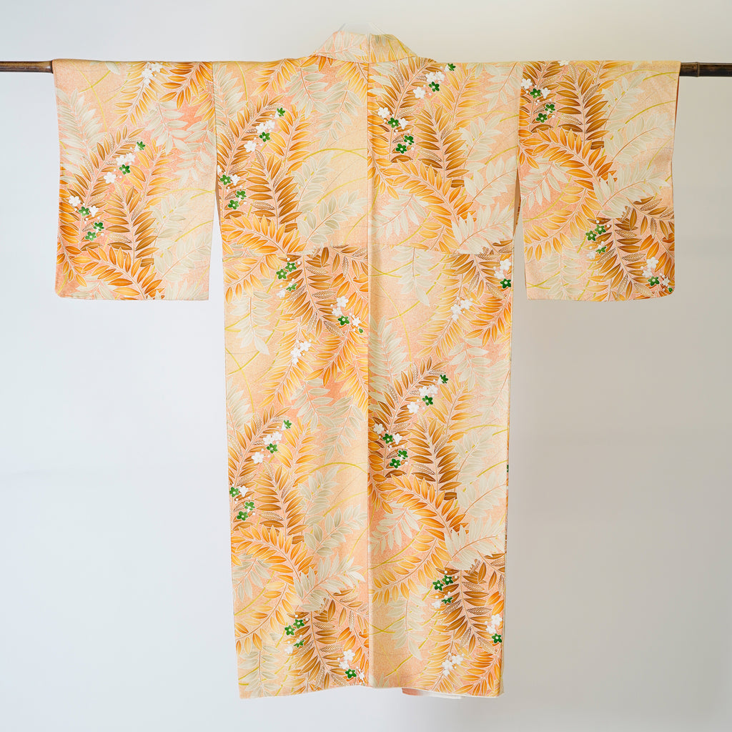 Handcrafted Robe from Vintage Kimono - Orange Botanical Pattern D020