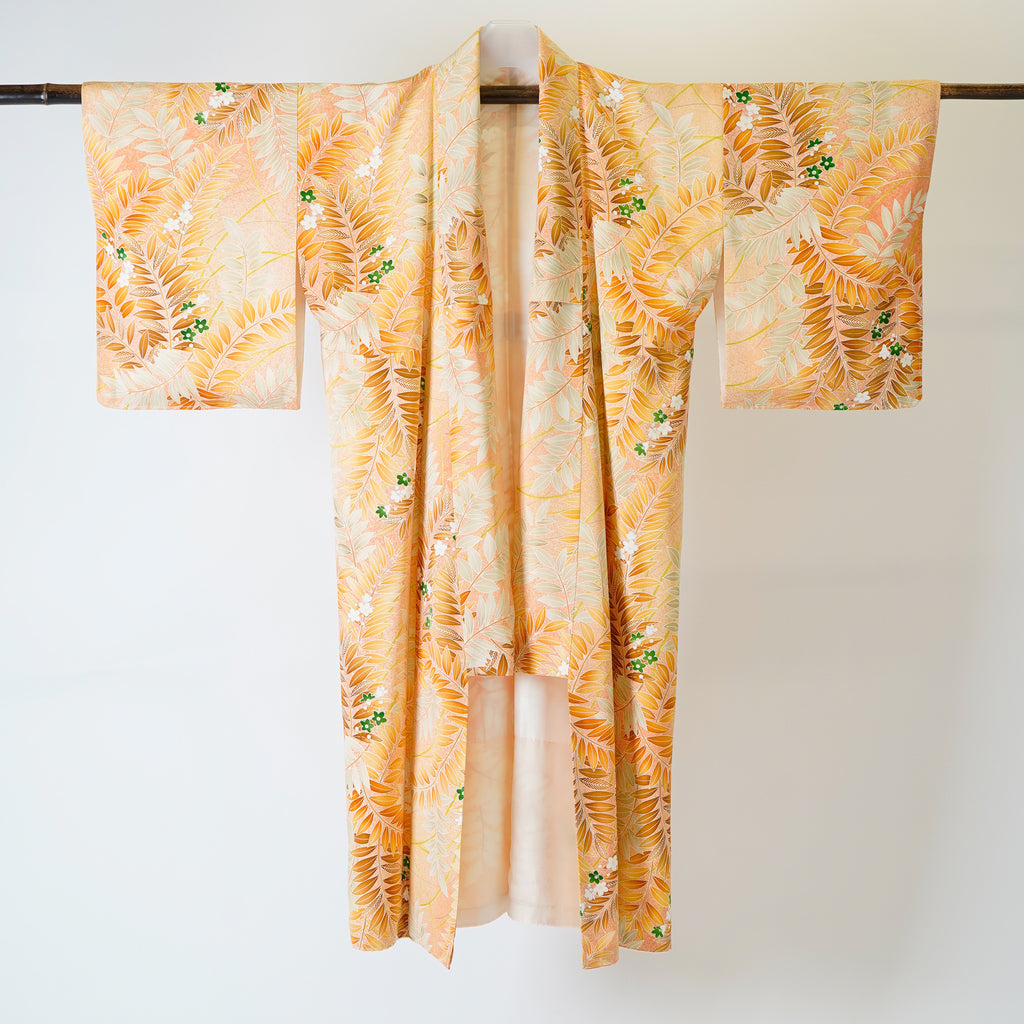 Handcrafted Robe from Vintage Kimono - Orange Botanical Pattern D020