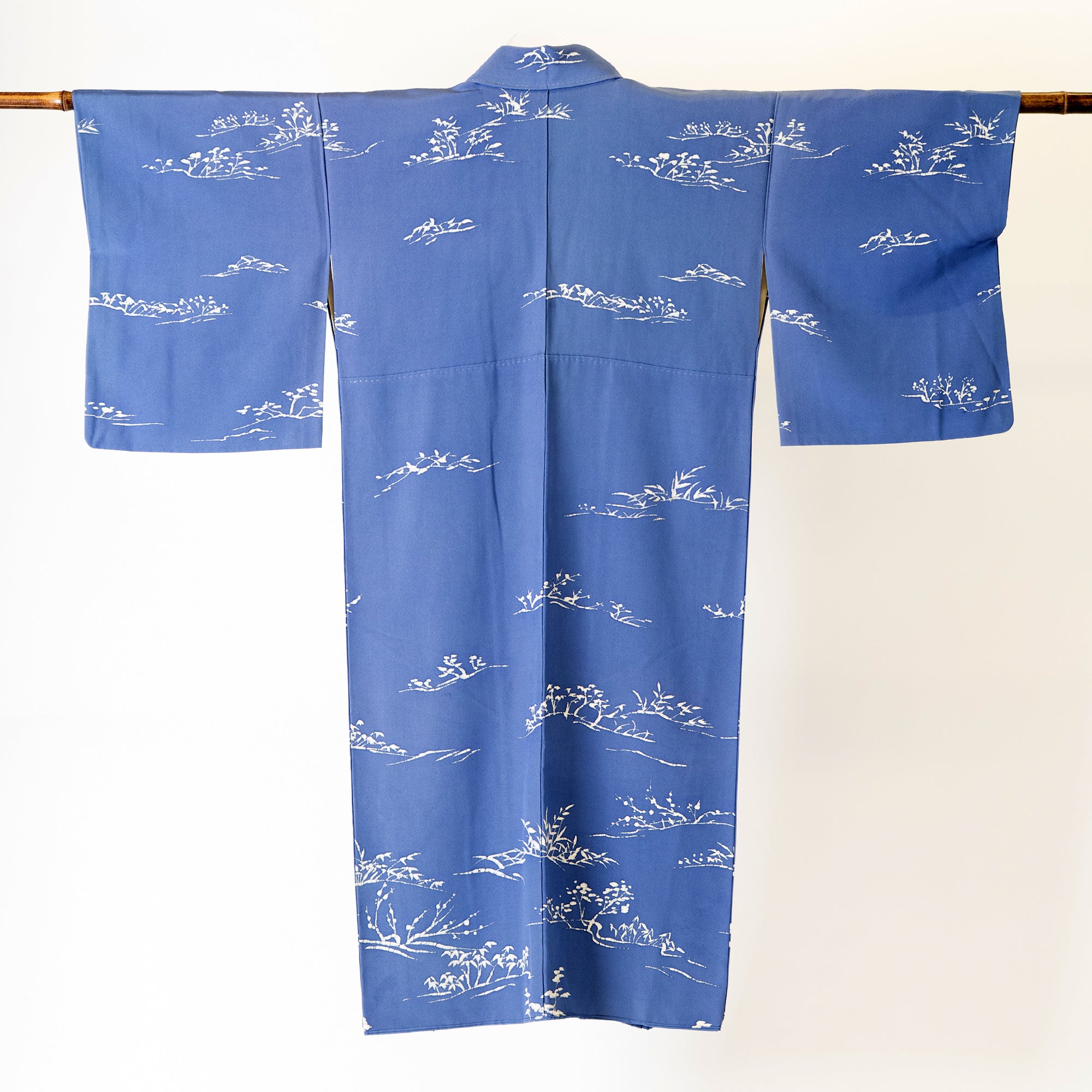 Handcrafted Robe from Vintage Kimono - Blue Tree Leaves Motifs D023