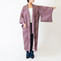 Handcrafted Robe from Vintage Kimono - Purple "ASANOHA" and "SEIGAIHA" Pattern D024