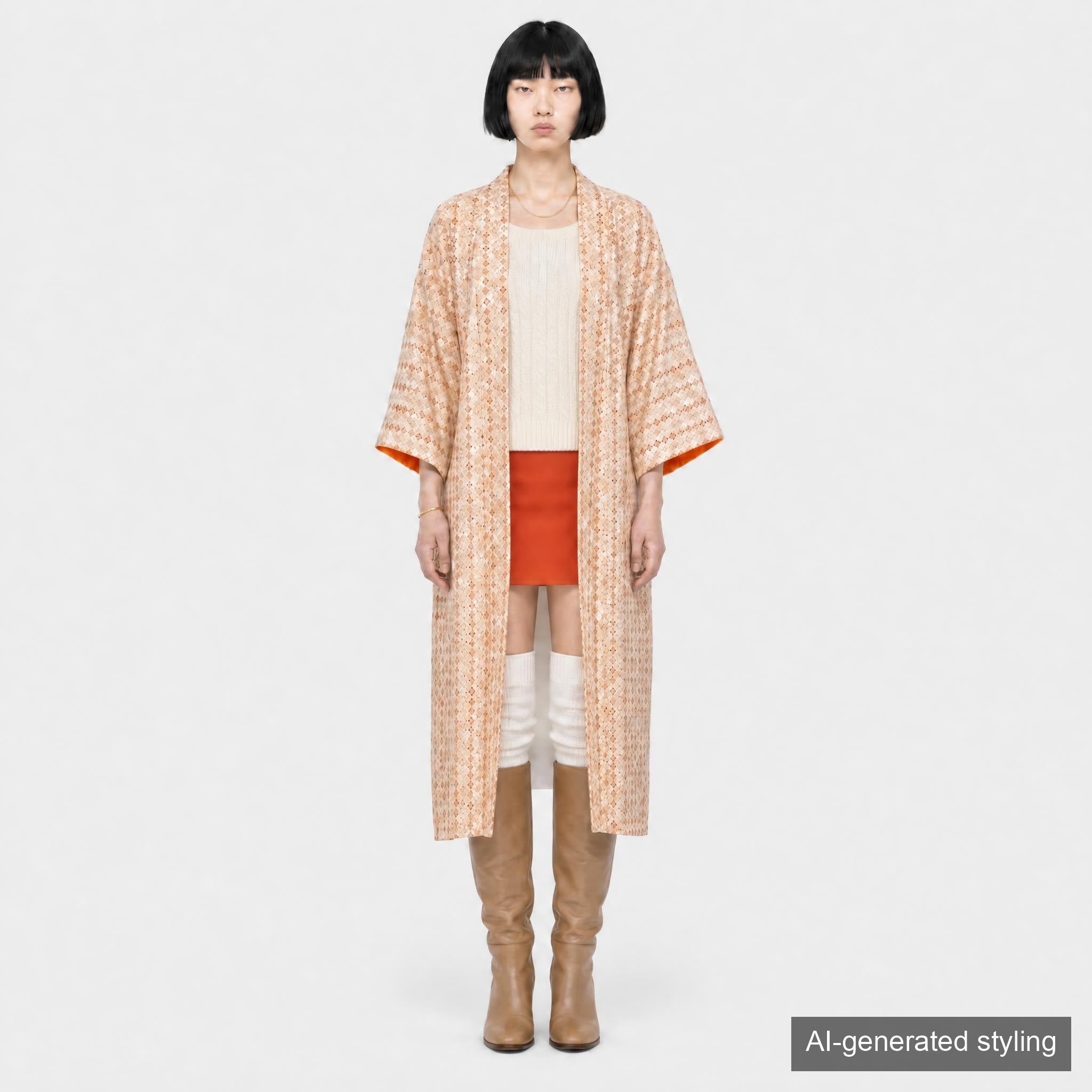 Handcrafted Robe from Vintage Kimono - Orange Floral Design D025