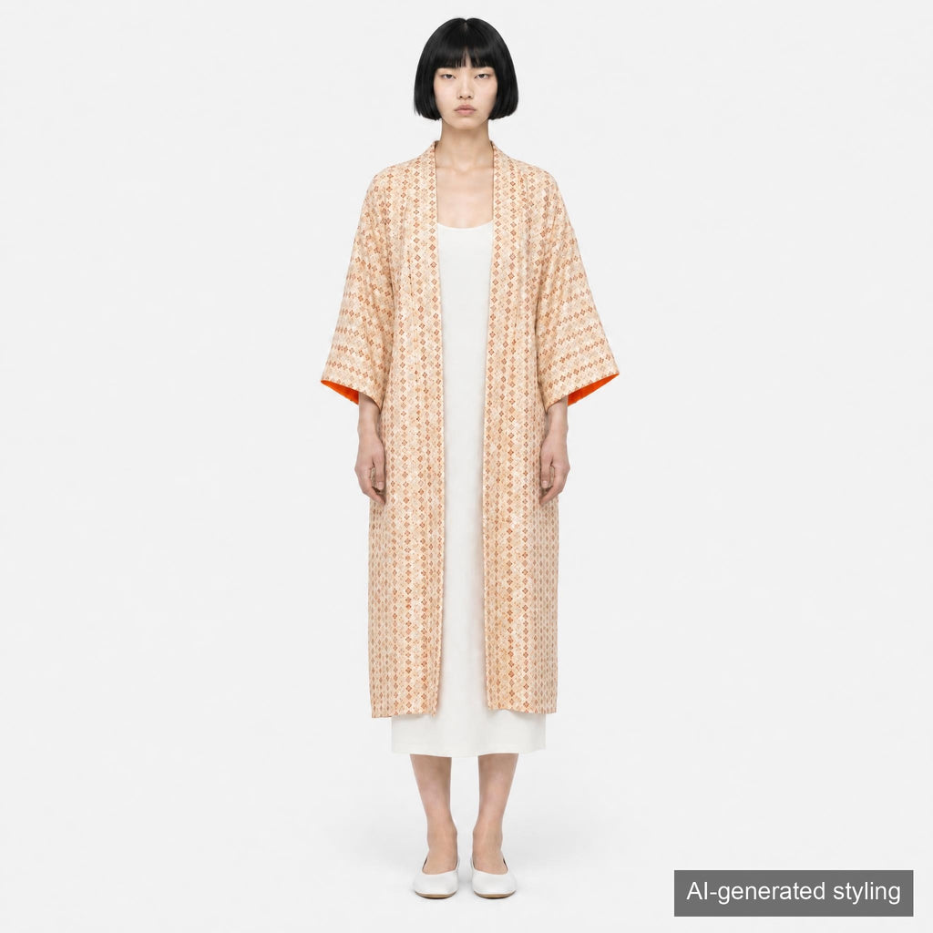 Handcrafted Robe from Vintage Kimono - Orange Floral Design D025