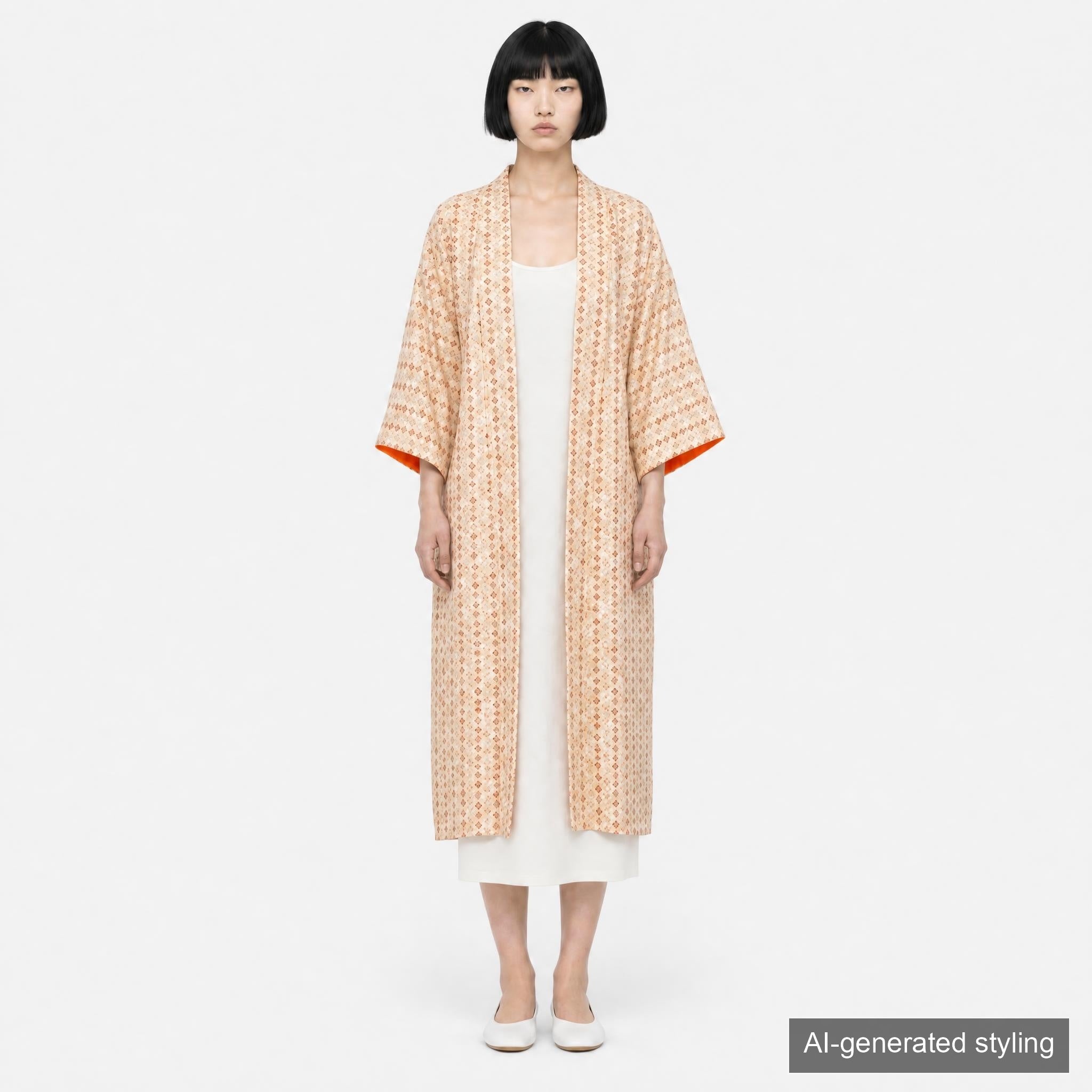Handcrafted Robe from Vintage Kimono - Orange Floral Design D025