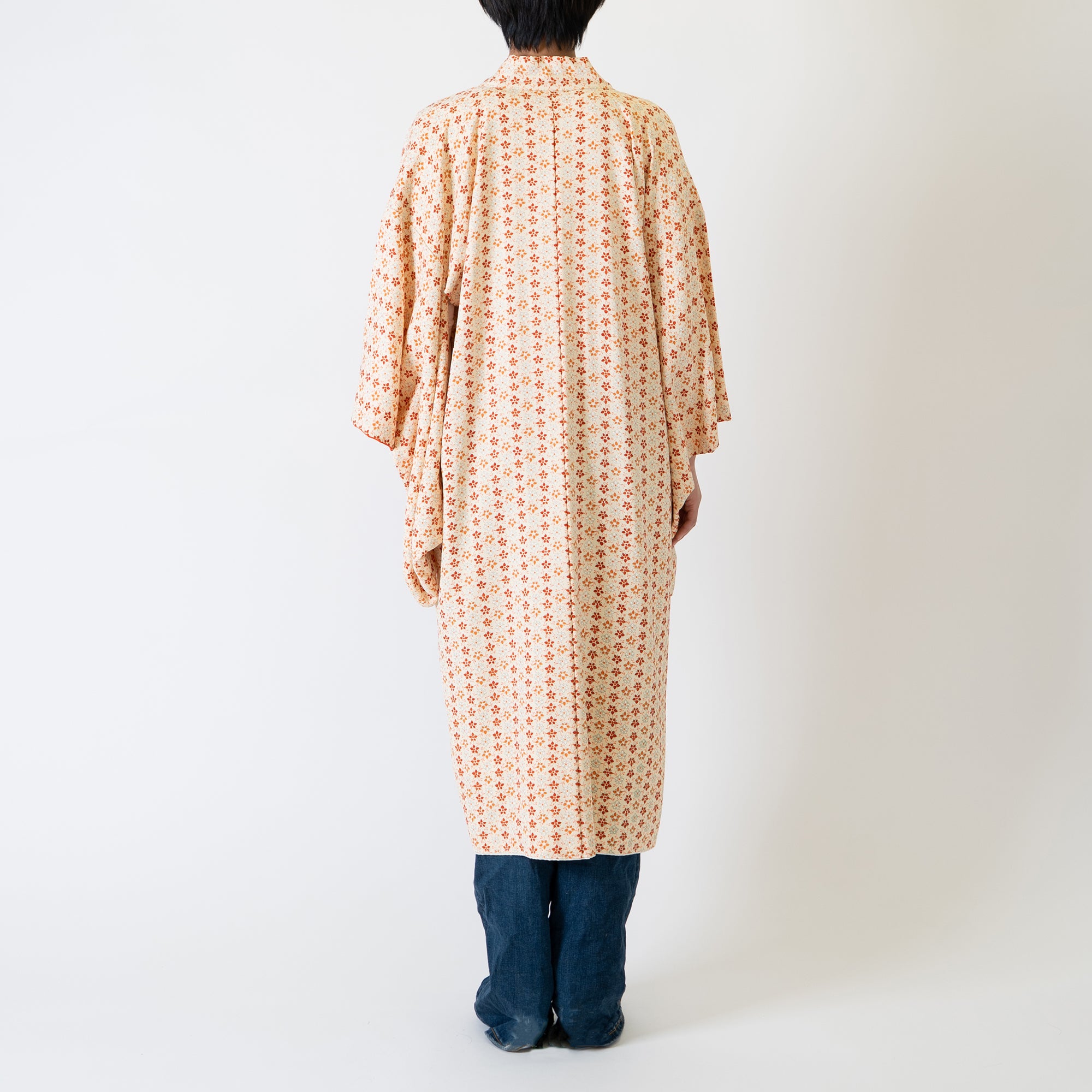 Handcrafted Robe from Vintage Kimono - Orange Floral Design D025