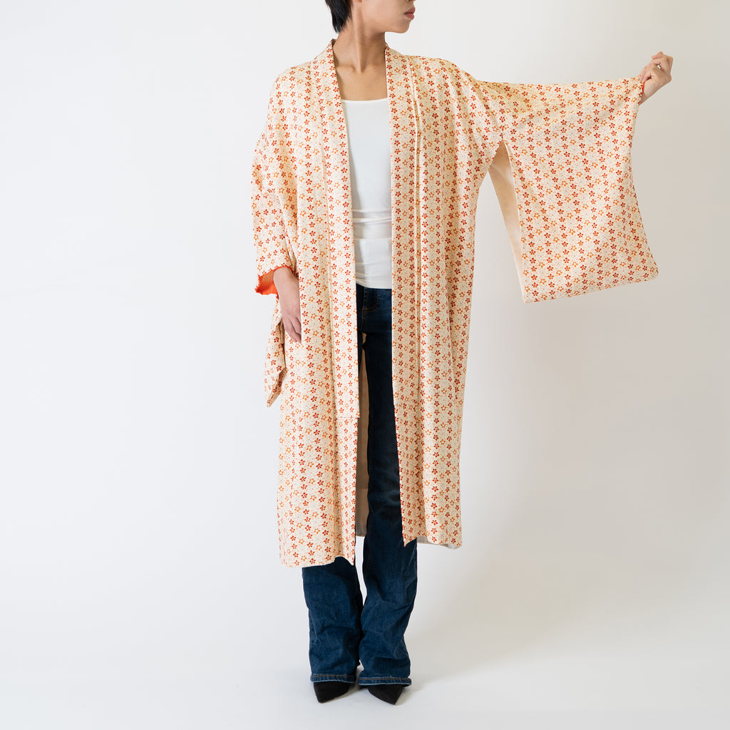 Handcrafted Robe from Vintage Kimono - Orange Floral Design D025