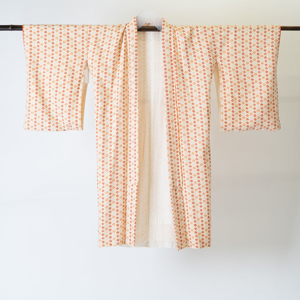 Handcrafted Robe from Vintage Kimono - Orange Floral Design D025