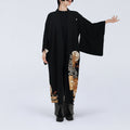 Handcrafted Robe from Vintage Kimono - Black & Golden Japanese Clouds Design D028