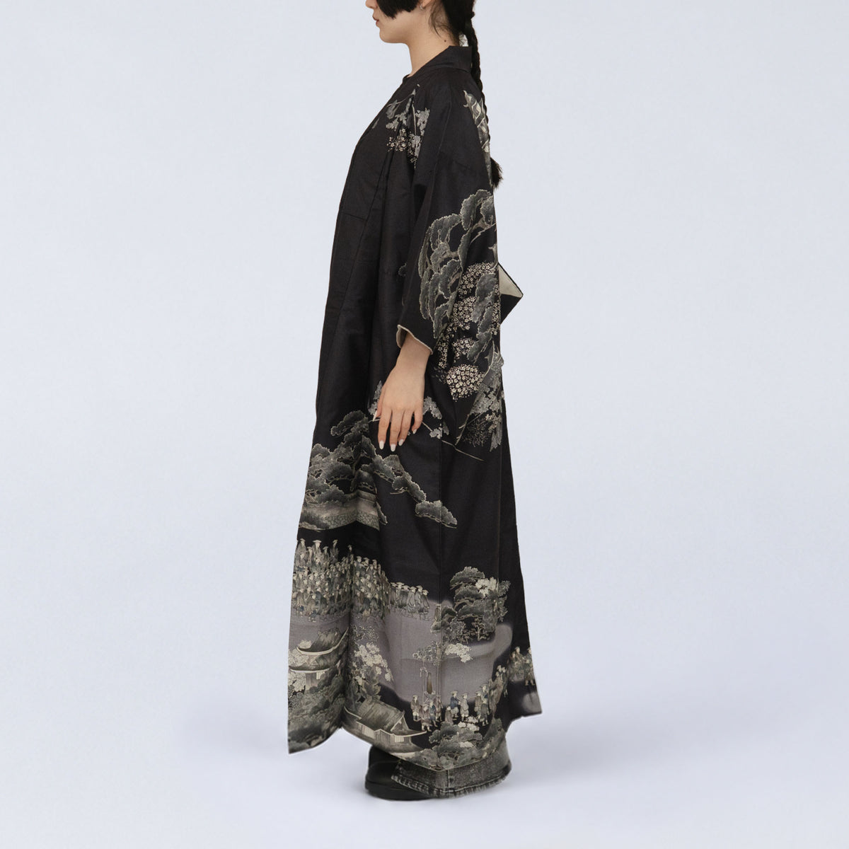 Handcrafted Robe from Vintage Kimono - Japanese Landscape Design D030