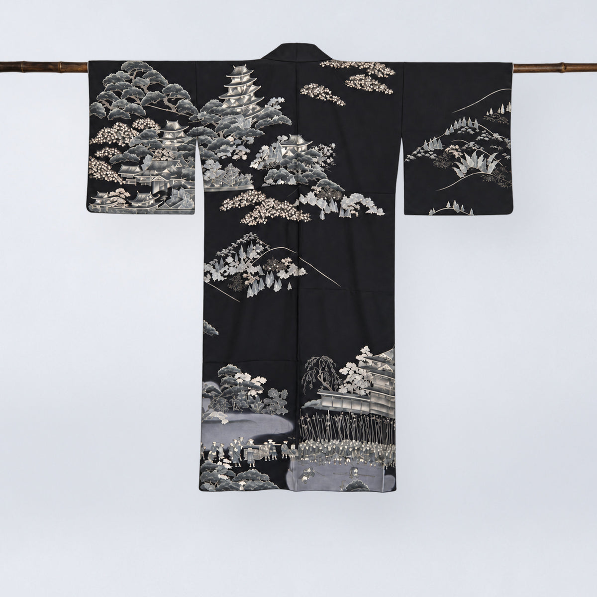 Handcrafted Robe from Vintage Kimono - Japanese Landscape Design D030