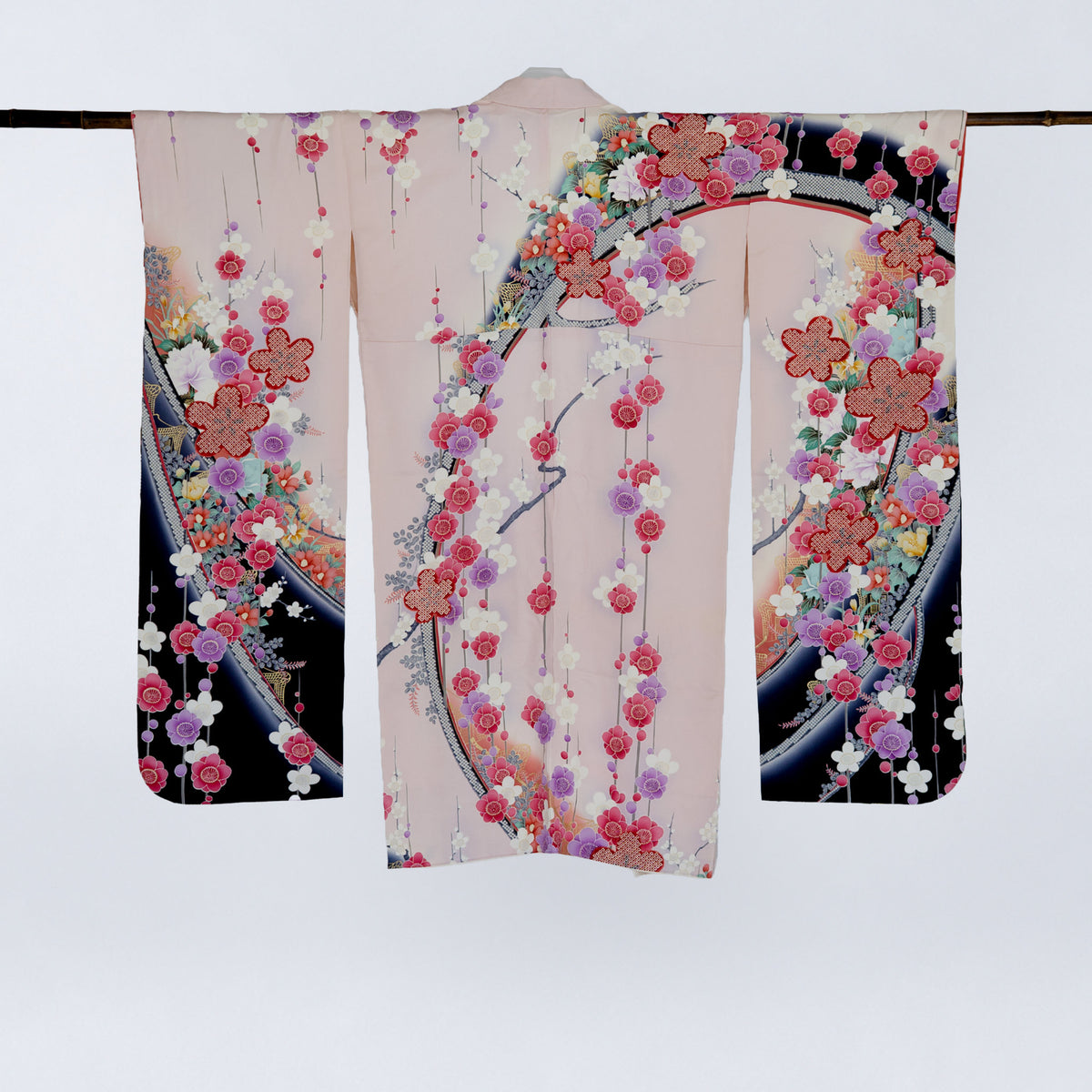 Handcrafted Robe from Vintage Kimono - Pink & Plum Blossom Design D031