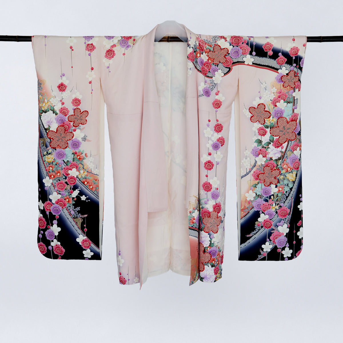 Handcrafted Robe from Vintage Kimono - Pink & Plum Blossom Design D031