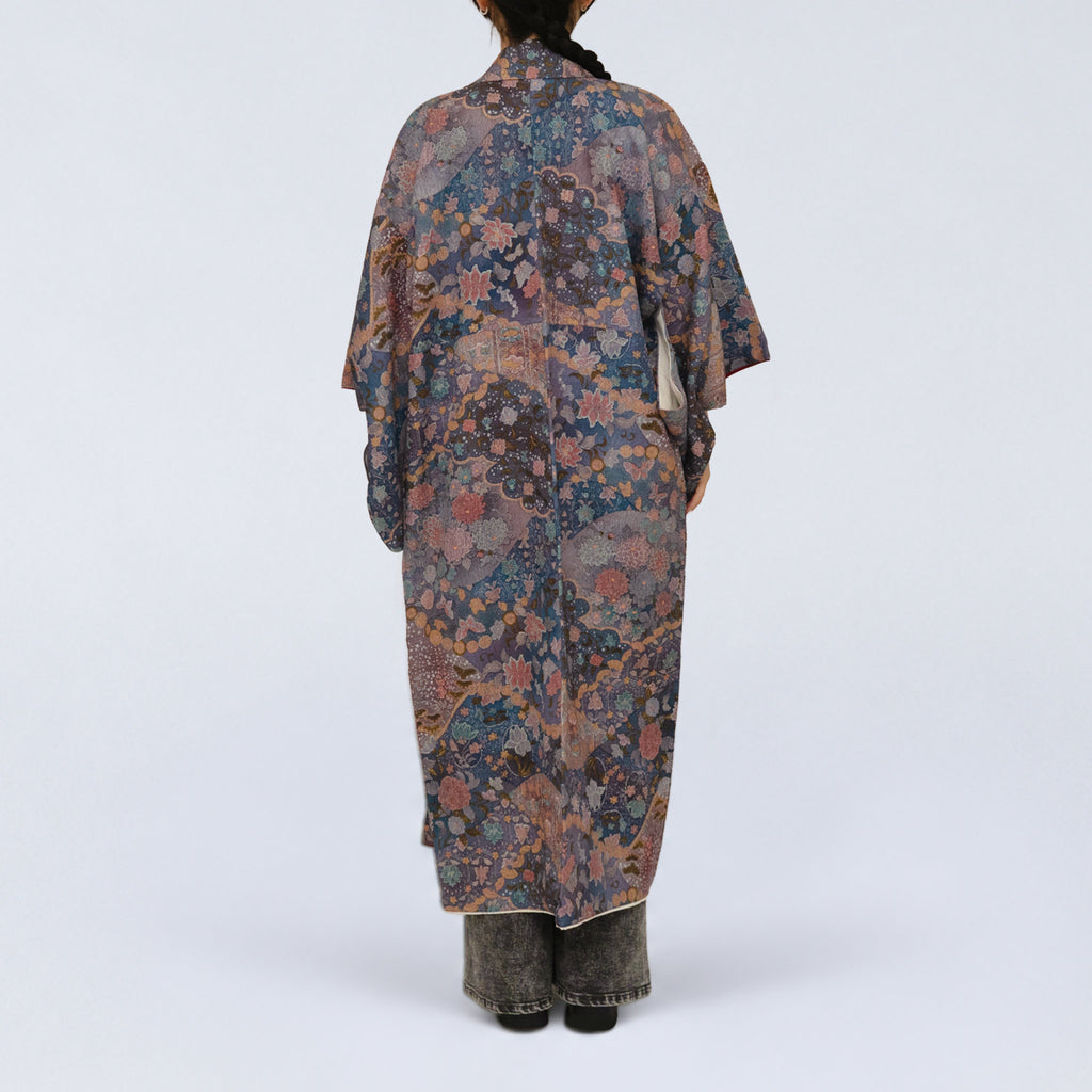 Handcrafted Robe from Vintage Kimono - Mauve Floral Paisley Design D032