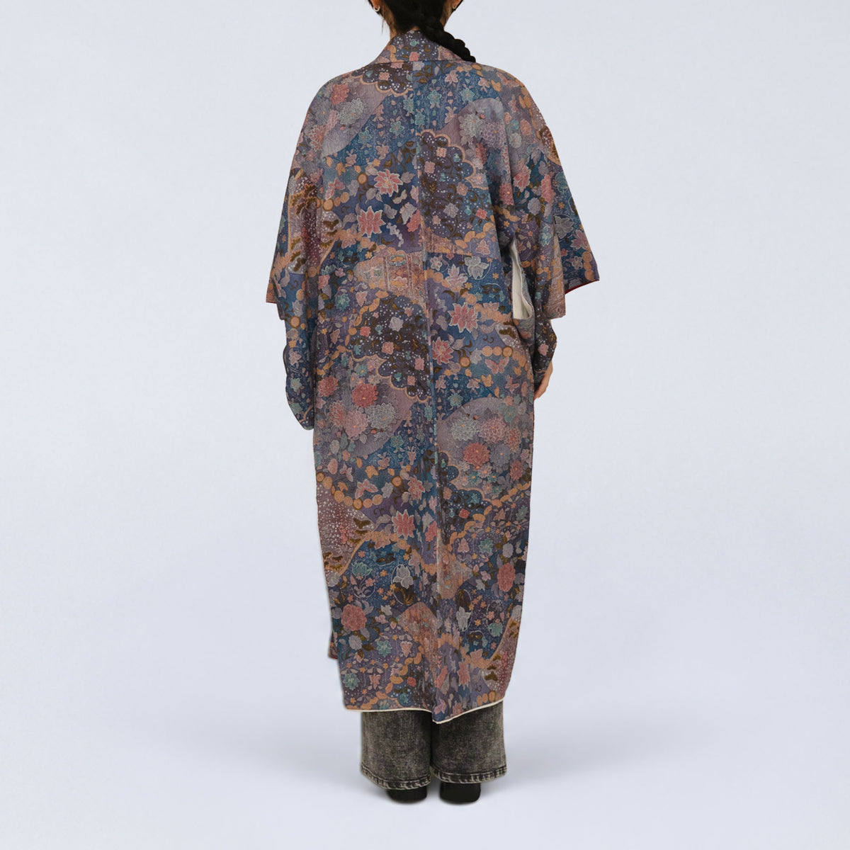 Handcrafted Robe from Vintage Kimono - Mauve Floral Paisley Design D032