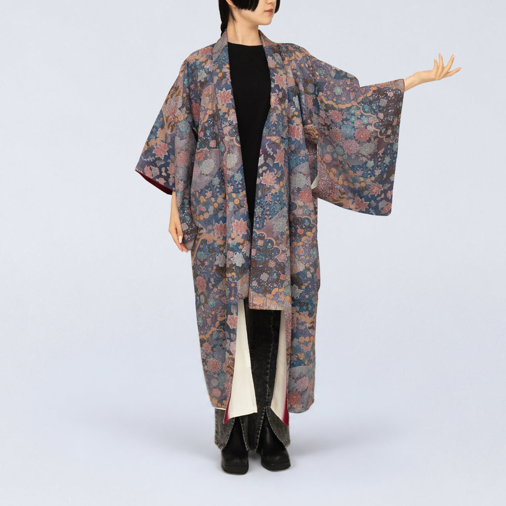 Handcrafted Robe from Vintage Kimono - Mauve Floral Paisley Design D032