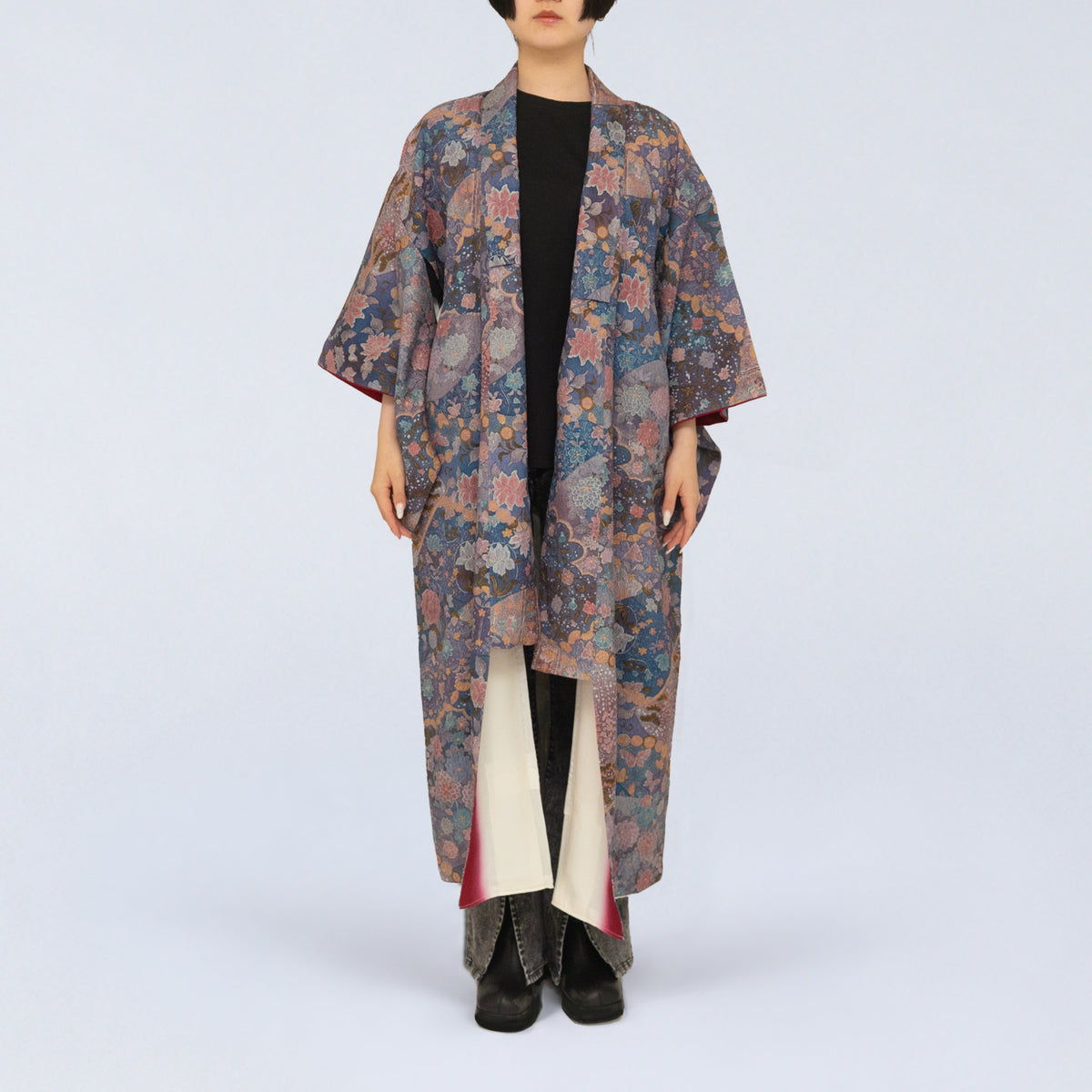 Handcrafted Robe from Vintage Kimono - Mauve Floral Paisley Design D032