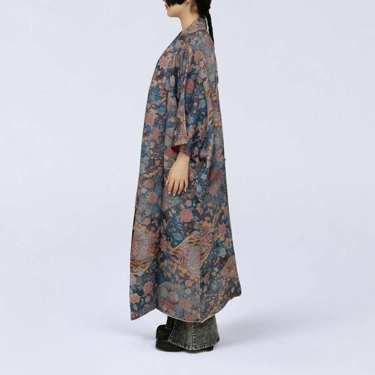 Handcrafted Robe from Vintage Kimono - Mauve Floral Paisley Design D032
