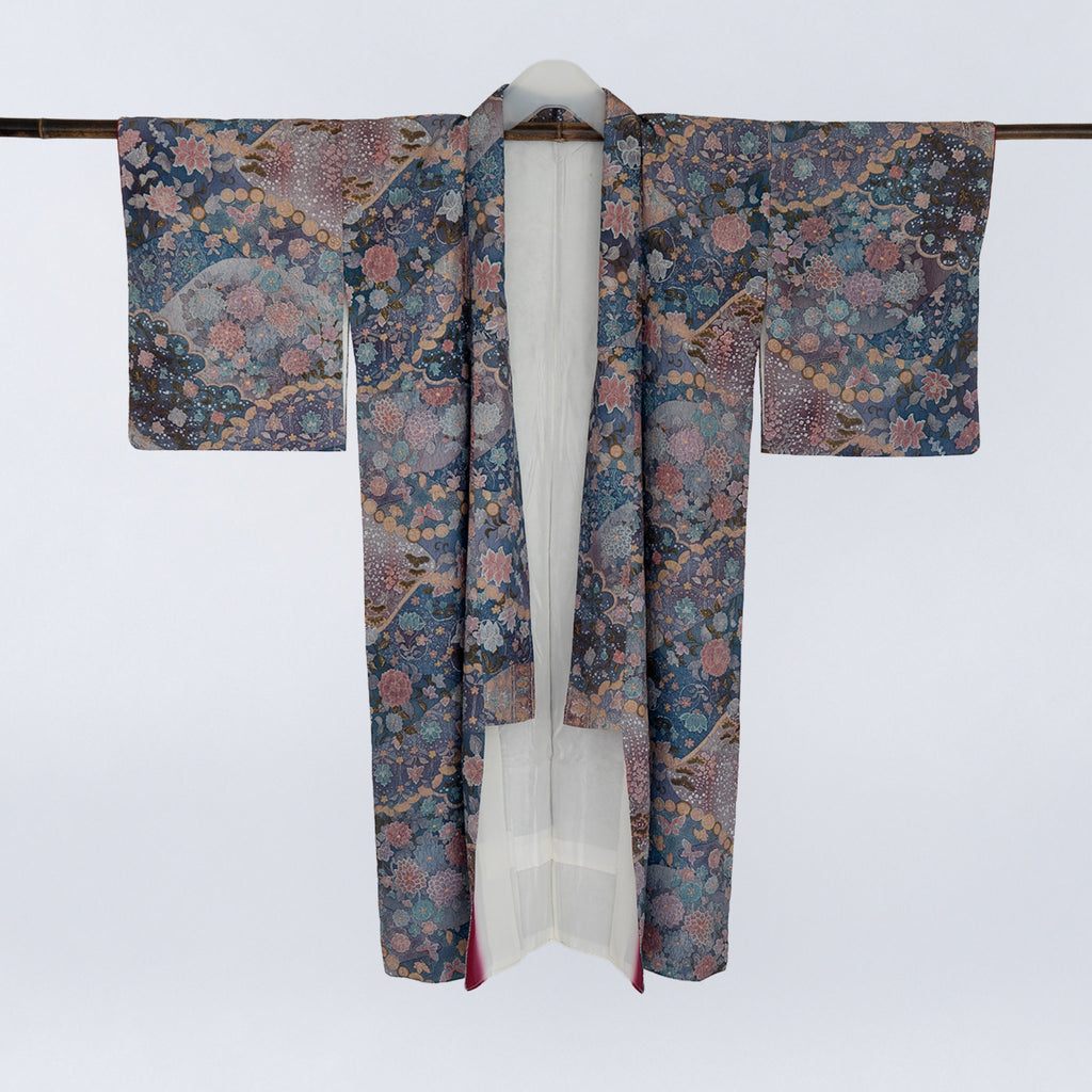 Handcrafted Robe from Vintage Kimono - Mauve Floral Paisley Design D032