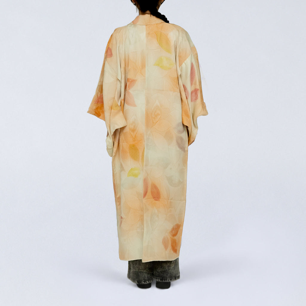 Handcrafted Robe from Vintage Kimono - Pink Leaf Design D034