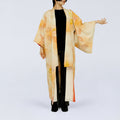 Handcrafted Robe from Vintage Kimono - Pink Leaf Design D034