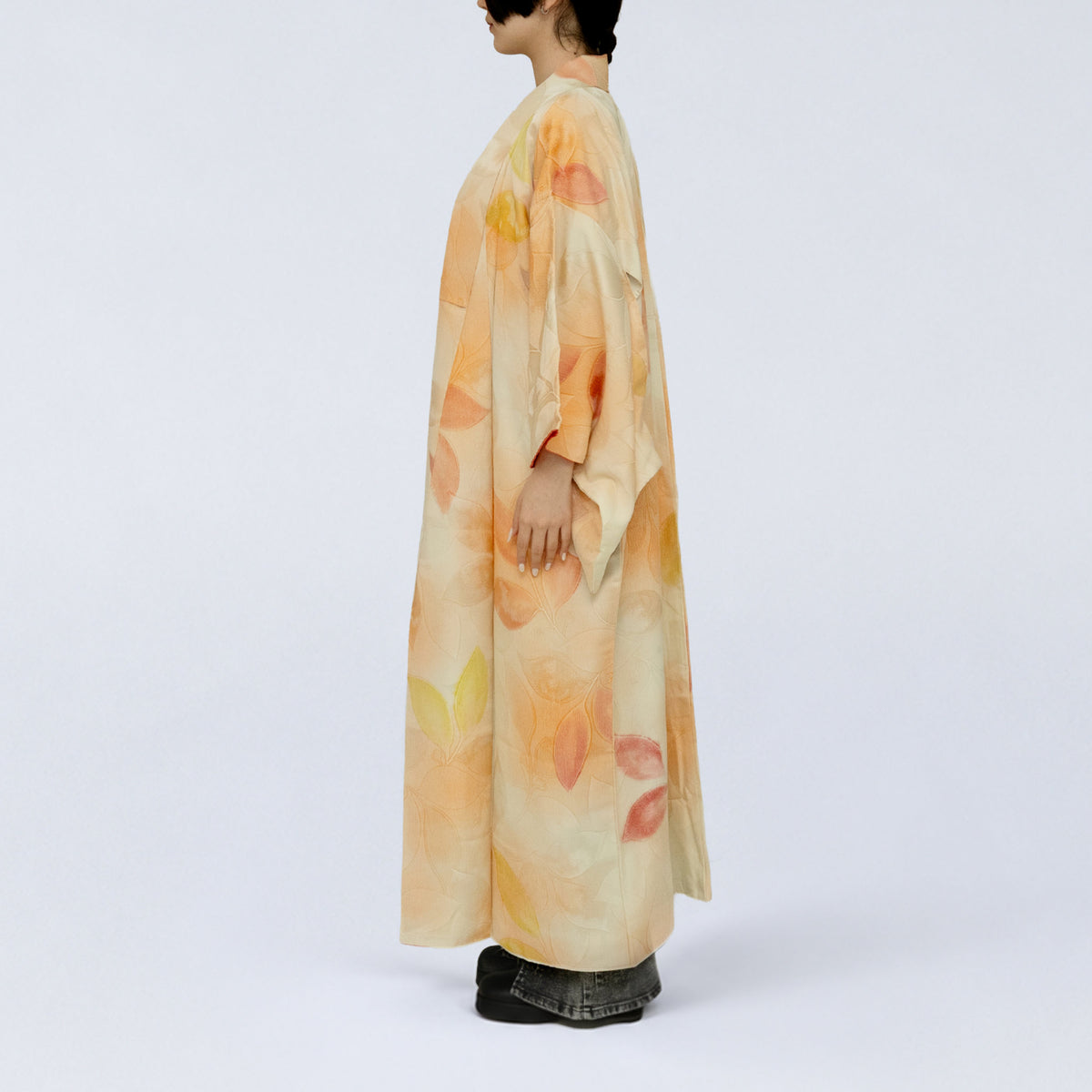 Handcrafted Robe from Vintage Kimono - Pink Leaf Design D034